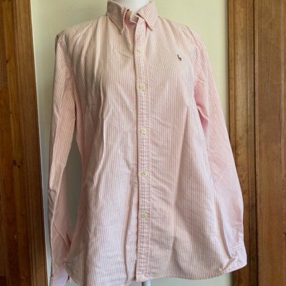 RALPH LAUREN Slim Fit Oxford Shirt Pink White Stripe 12 - Picture 1 of 16